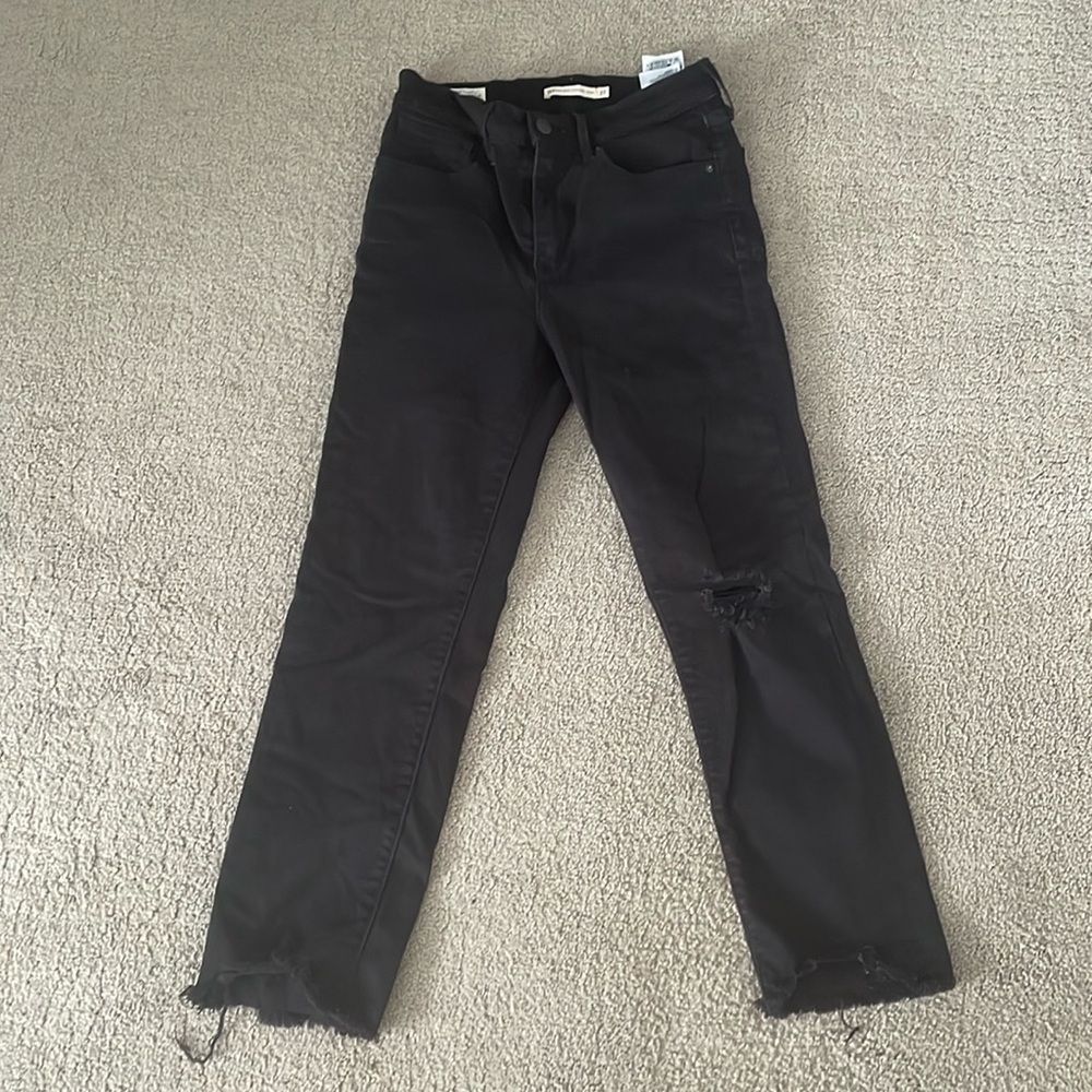 Levi's Straight Leg Black Jeans with Distressed Hem